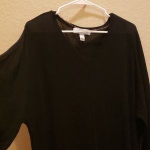 Black Vneck flutter sleeve sweater